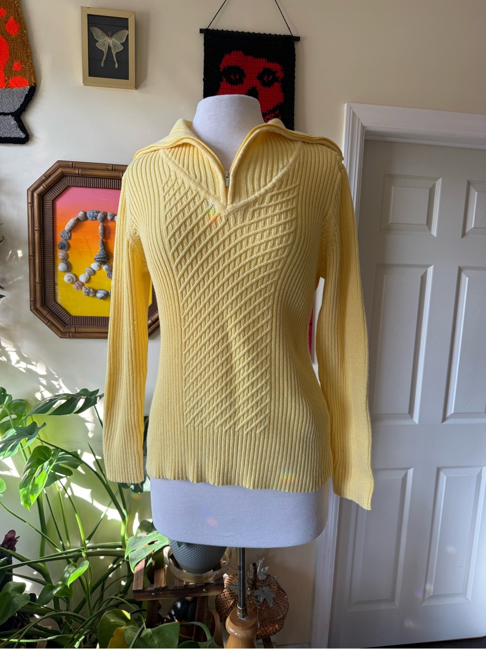 Y2K Women’s Yellow Cotton Cable Knit Half Zip Sweater